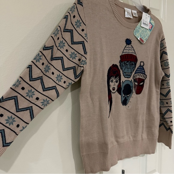 Boys Small Disney Marvel Avengers Winter Holiday Tan Snowflake Sweater - Picture 2 of 12